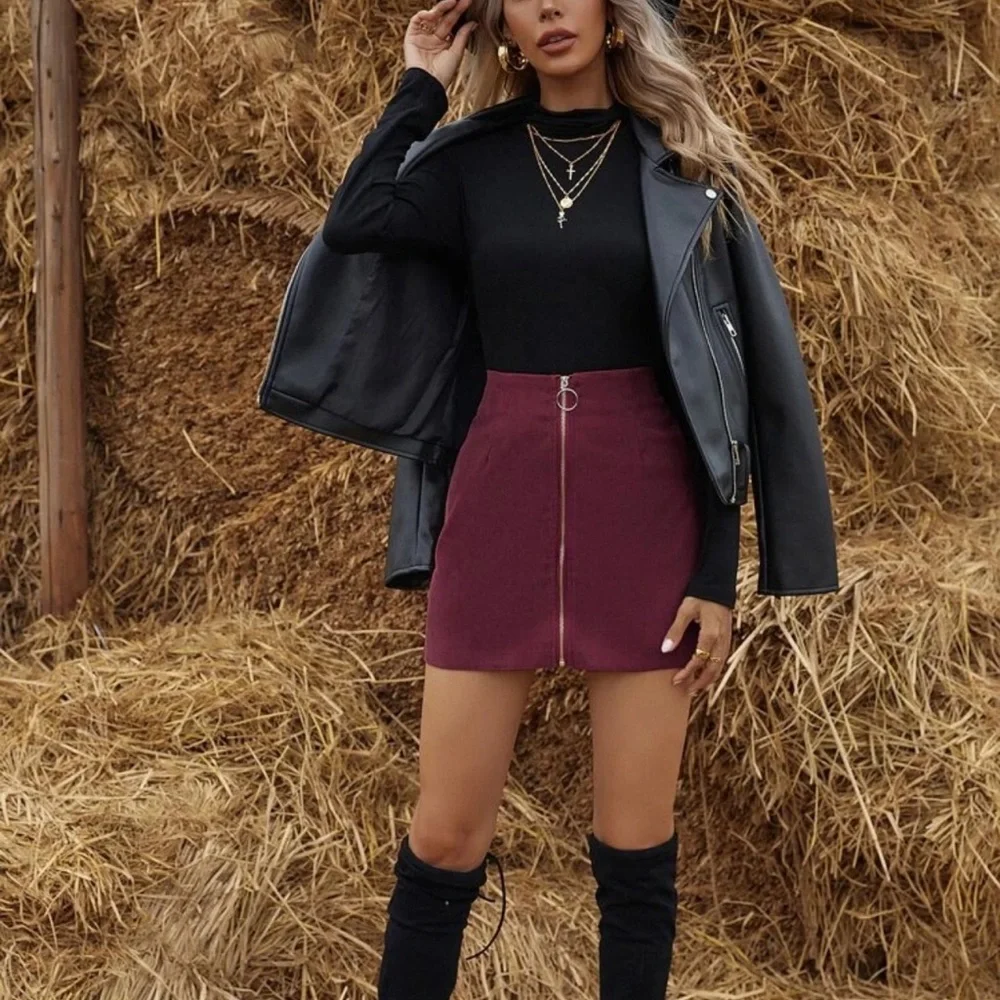 Corduroy zip up o ring mini skirt fall winter boho tiktok trendy light green - Picture 9 of 12